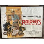 Framed film poster, RAIDERS OF THE LOST ARK, Harrison Ford. Lucas Films 1981. 75 h x 100cms w.