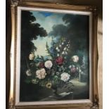 A floral still life oil on canvas by Cynthia Montefiore. 75 x 59cms. b.1900.