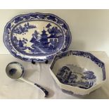 A 19thC Copeland and Garrett blue and white plate, 30 x 39cms together with modern Spode Italian