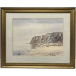 Gilt framed watercolour painting, M. Sladen, South Devon coastal scene. 22 h x 29cms w.