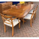 A good quality Bevan Funnel table and a set of 6 upholstered chairs. 77 h x 230 w x 100cms d.
