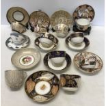 Early 19thC cups and saucers to include Miles Mason, Sampson Bridewood & Son, plus late 19thC