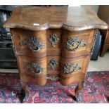 Late 19thC walnut veneered chest of drawers with gilt mounts. 76 h x 62 w x 44cms d.