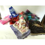 Four vintage mohair scarves/shawls all good condition, a 1950's pinafore with poodle, unworn, an