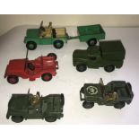 Six Dinky playworn toys to include Land Rover, Trailer 341, Jeep, Austin Champ, Jeep 25Y, Army I Ton