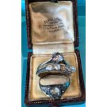 Three ladies dress rings, two silver, 1 silver and 9ct gold with a vintage ring box.