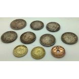 Coins to include South African 5 shillings, two Southern Rhodes, a Crown 1953, two 1961 South Africa