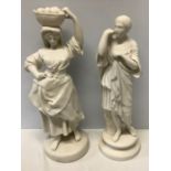 Two Parian female figures in good condition, one marked Diana and initials J W to rear. 37cms h.