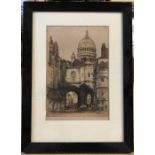Framed and signed coloured engraving print, Boulogne. 42 x 28cms.
