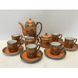 A Noritake coffee service, 6 cups, saucers, milk, sugar and coffee pot, a/f to spout.