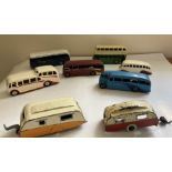 A collection of Dinky playworn toys to include Caravan, Caravan 190, Bus, Observation Coach,