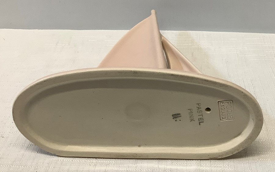 A Poole pottery pastel pink sailing yacht, 15.5cms h after a design by John Adams, made to wall - Image 3 of 6