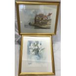 Two gilt framed watercolours signed Watts (Tony Watts, Beverley Architect) Staithes Harbour.