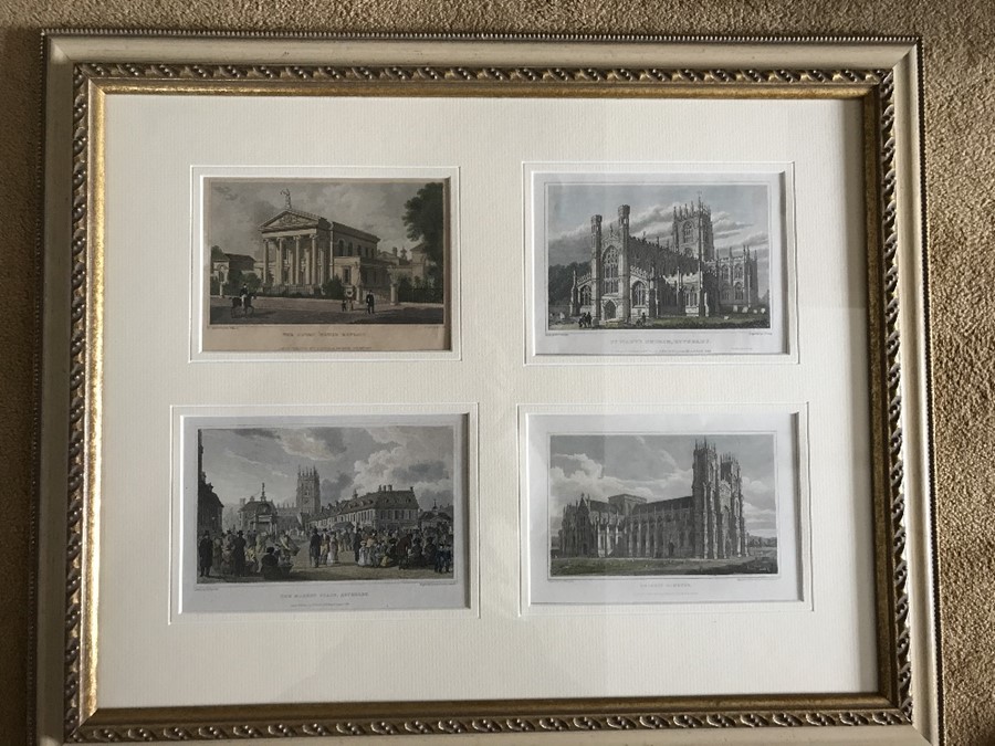 Four prints of Beverley in one frame to include Beverley Minster, St Marys Church, The Market