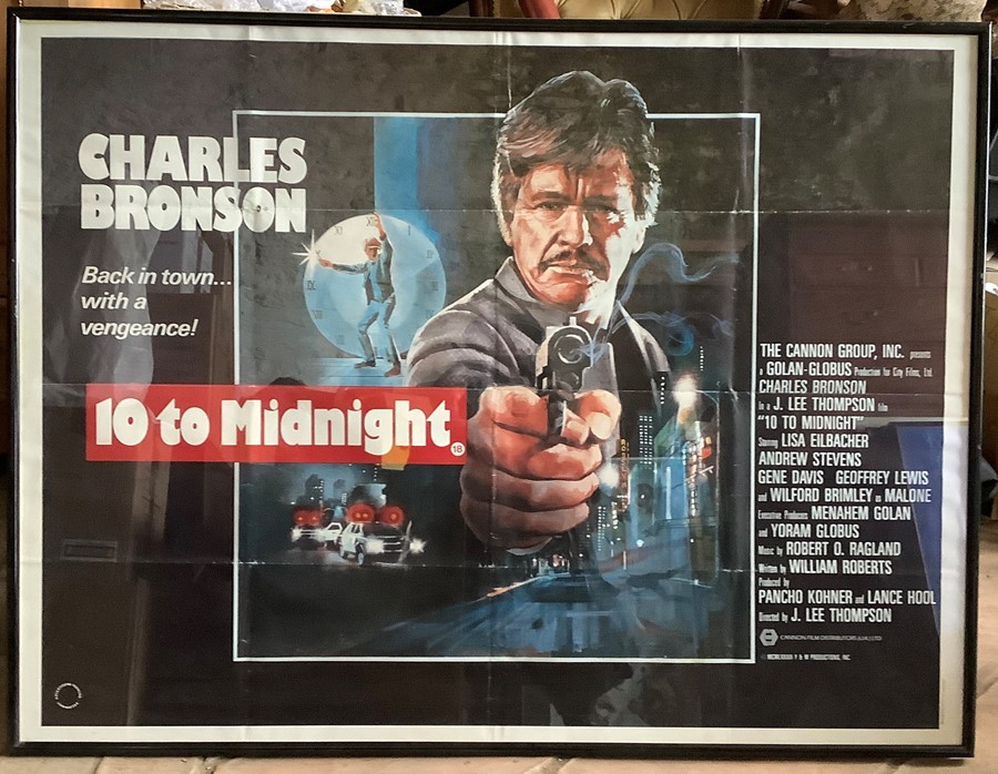 Framed film poster, Charles Bronson 10 TO MIDNIGHT. Cannon Films 1983. 76 h x 100cms w. Condition