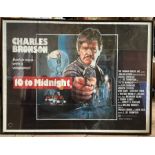 Framed film poster, Charles Bronson 10 TO MIDNIGHT. Cannon Films 1983. 76 h x 100cms w. Condition