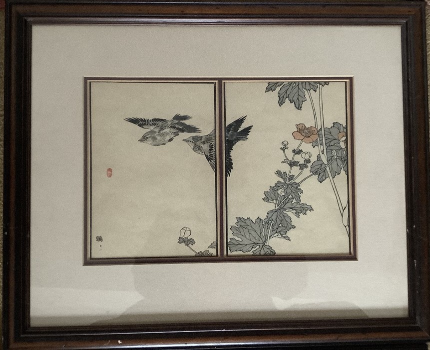 Five Japanese woodblock prints of birds. Largest 21 x 31cms. Pictures are painted by Kono Bairei, he - Image 5 of 5