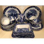 Blue/white tea service with George Jones shredded wheat dishes, 4 small, 1 double plus tureens
