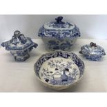 Four pieces Masons Ironstone China to include a large tureen 35 w 24 d x 26cms, crack to lid,