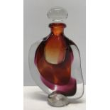 A signed Karlin Rushbrooke Studio Art Glass bottle and stopper. 24cms h, good condition.