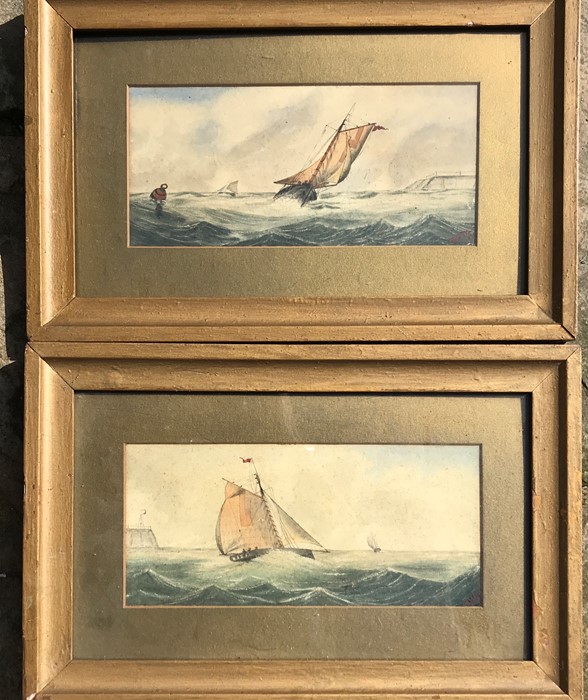Two watercolour seascapes, monogrammed lower right, L.a.m 1878. 14 x 29cms.
