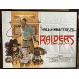 Framed film poster, RAIDERS OF THE LOST ARK, Harrison Ford, Paramount Pictures 1981. 75 h x 100cms