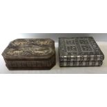 Two jewellery boxes, one labelled Genuine Incolay Stone, hinge needs reattaching. 8 h x 28 w x 19cms