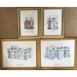 Framed French fashion prints x 4, 39 x 49cms (larger 2)