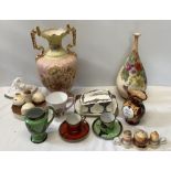 Ceramics to include 19thC floral & gilt decorated vase, a/f, 32cms h, 19thC blush and floral vase,