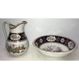 An Ashworth jug and bowl, bowl 25.5cms d in good condition.