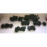 A collection of Dinky tanks to include Scout Car 673, Army Water Tanker 643, Field Artillery Tractor
