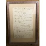 Framed handwritten note to The Manager, Theatre Royal Drury Lane from G Colman, the younger 1829,