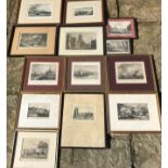A collection of 19thC framed and glazed prints including Hull, Beverley and Portsmouth. (13)
