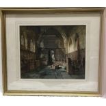 Large gilt framed colour print, Margaret Rayner, St Mary's Hospital Chapel, Chichester, 42 h x 57cms