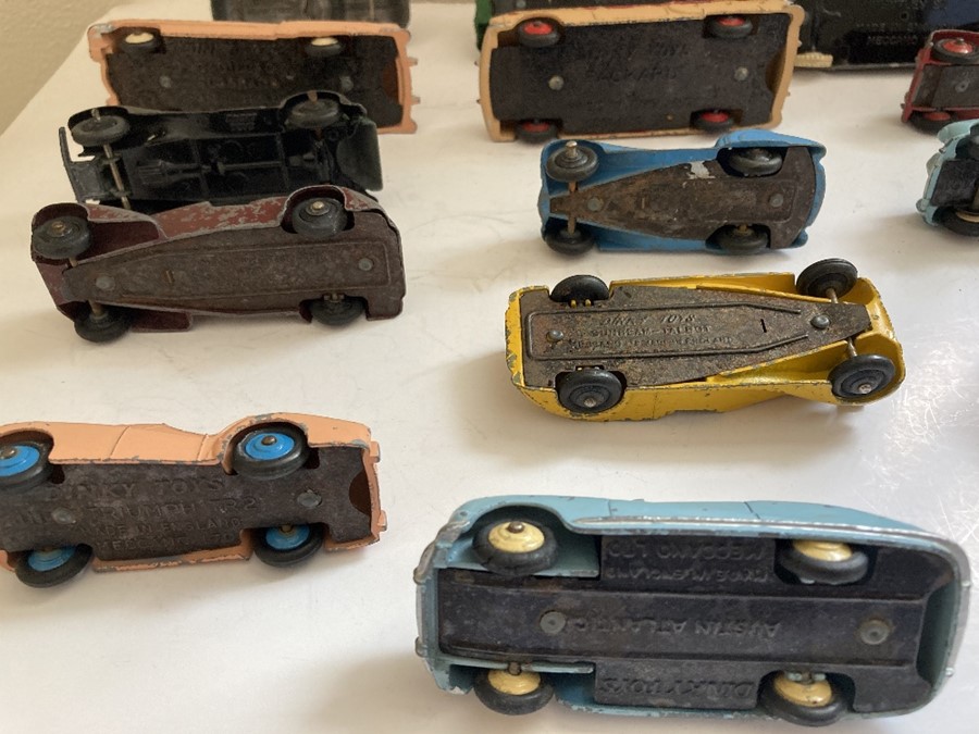 A large collection of playworn Dinky convertible cars to include Jaguar, Armstrong Siddelet, Sunbeam - Image 15 of 17