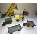 A collection of Dinky playworn toys to include, Motocart, Trailer 351, Muir-Hill Dumper, Aveling-