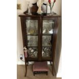 Edwardian inlaid display cabinet with single glazed door, 146 h x 62 w x 33cms d.