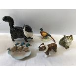 Beswick animals to include 2 cats, bulldog, ducks pintray and a pheasant, unmarked. All good