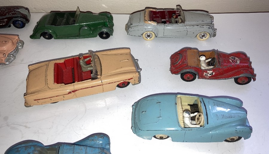 A large collection of playworn Dinky convertible cars to include Jaguar, Armstrong Siddelet, Sunbeam - Image 5 of 17