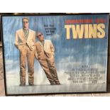A large framed film poster, TWINS, Universal Pictures, 1988. 75 h x 100cms w. Condition