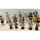 A collection of 16 continental bisque and other ceramic figures etc, tallest 10cms h. Condition