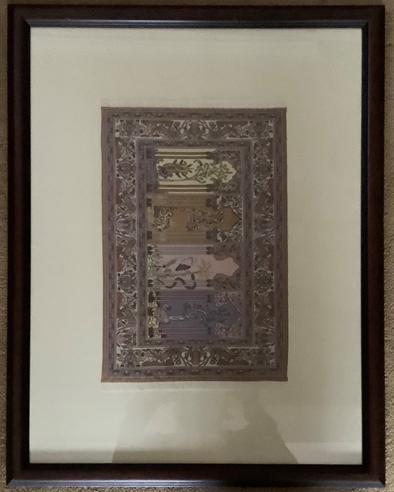 Various miniature Turkish woven rugs set in frames, 7 frames contains rugs of varying sizes. Largest - Image 5 of 7