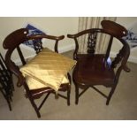 Pair of Oriental hardwood chairs with silk cushions.