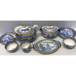 A Miles Mason porcelain part tea service, pattern 241 with pseudo seal mark, teapot a/f, sucrier top