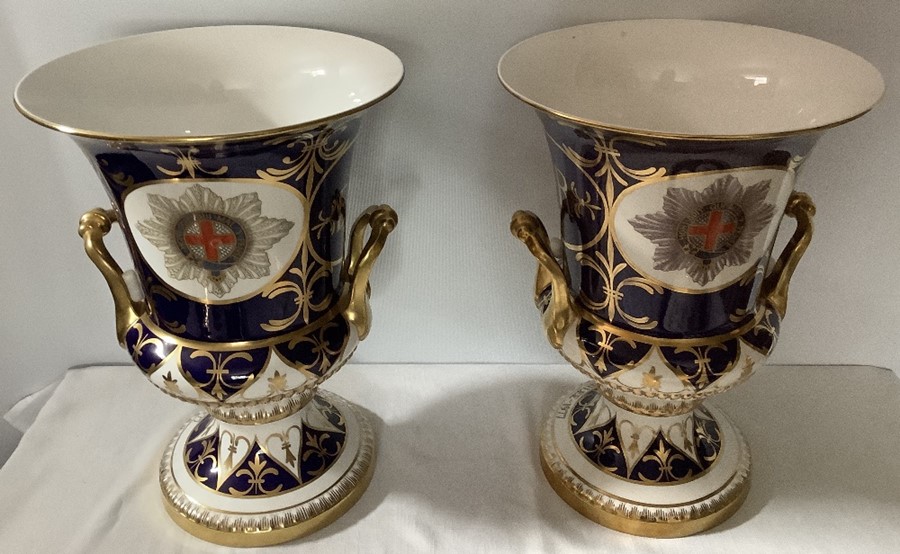 Pair of large Caverswall lidded urns, Elizabeth II silver Jubilee, One Windsor castle painted by D. - Image 8 of 14