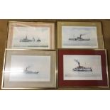 A set of four David Bell signed prints, River Humber ferries, Wingfield and Lincoln Castle. 32 x