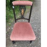 Victorian ebonised inlaid nursing chair.