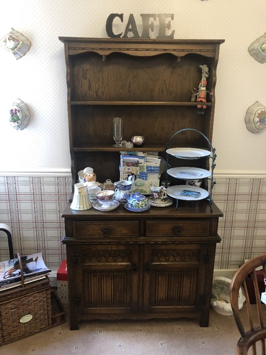 An oak Old Charm dresser display shelf over 2 drawers and two cupboards. 173 h x 91 w x 43cms d. - Image 2 of 2