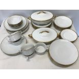 German white pottery gilt edged dinnerware, Rosenthal, 19 pieces inc 2 tureens, 5 dinner plates