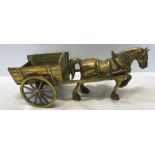 Heavy brass horse and cart ornament., approx 42cms l, 16cms h.